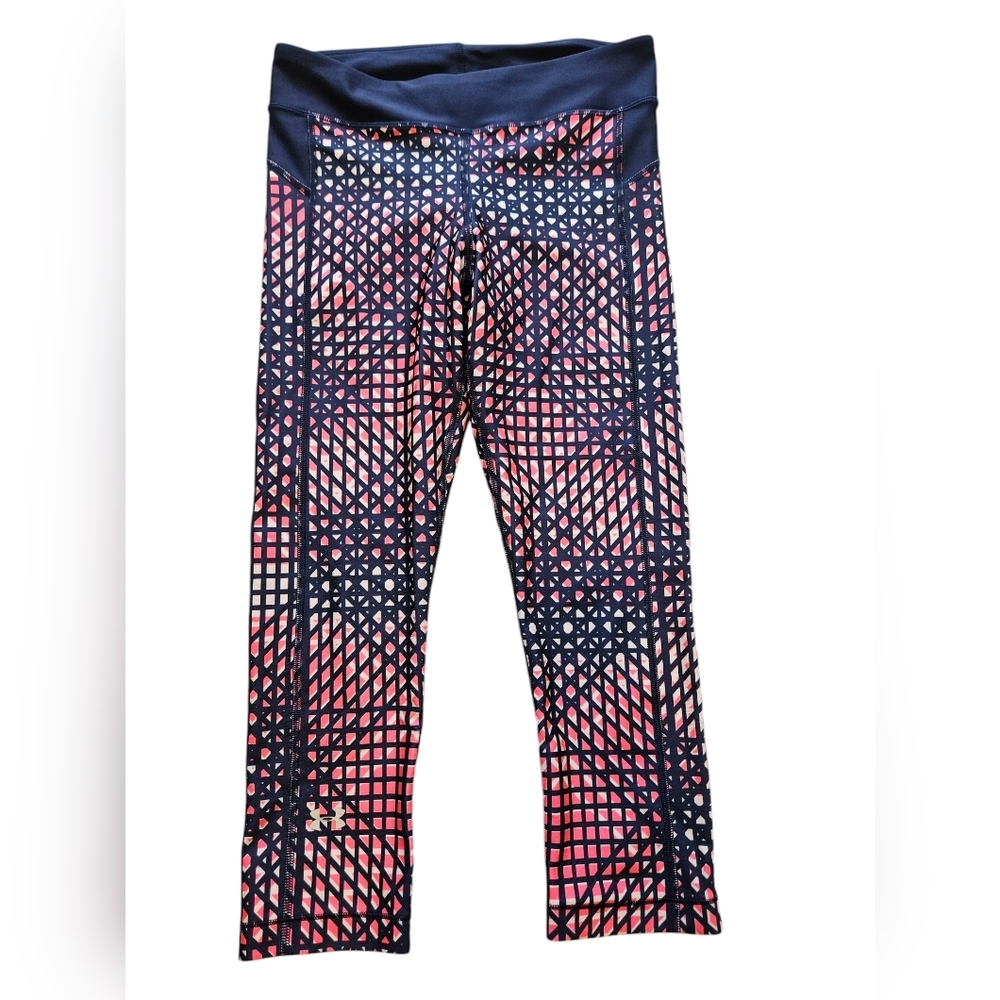 Under Armour Heatgear Printed Navy Pink Capri Leggings Woman Size Small Capri